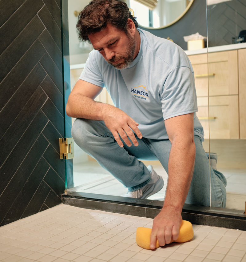 HANSONS completed tub-to-shower conversion — curbless entry walk-in shower with bench seat